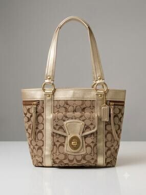 Vintage Y2K Coach Legacy Tote Metallic Gold Trim Turnlock |  F12889